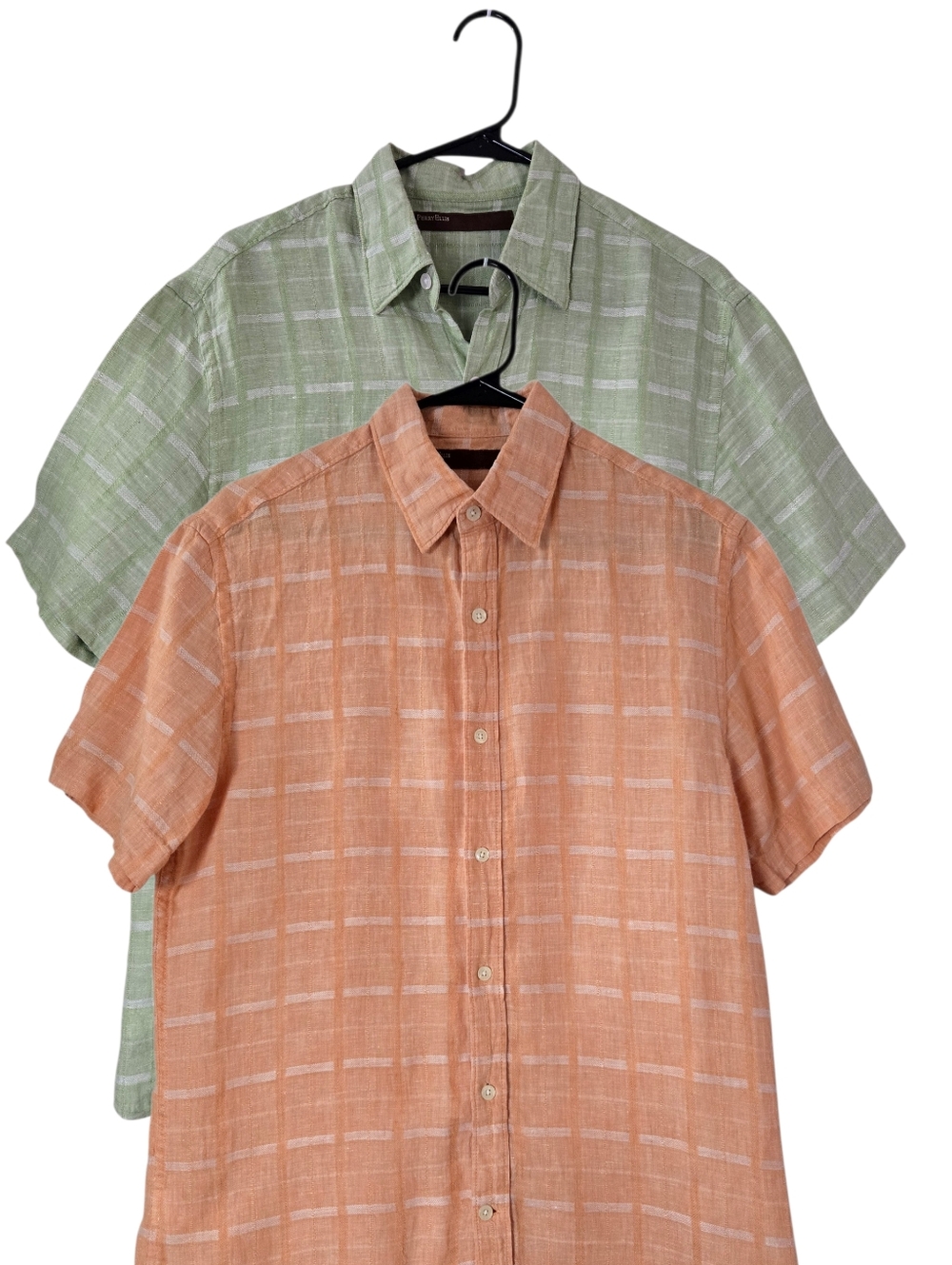 Perry Ellis Linen Cotton Short Sleeve Button-Up Check Shirt Lot Of 2